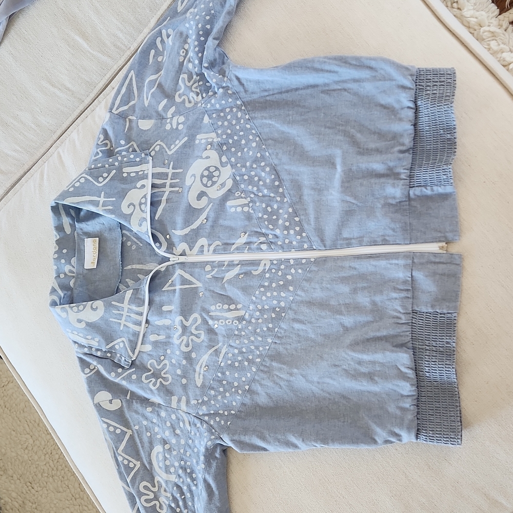 Vintage Jordana Light Blue Zip Up Rhinestone Jacket Size Medium